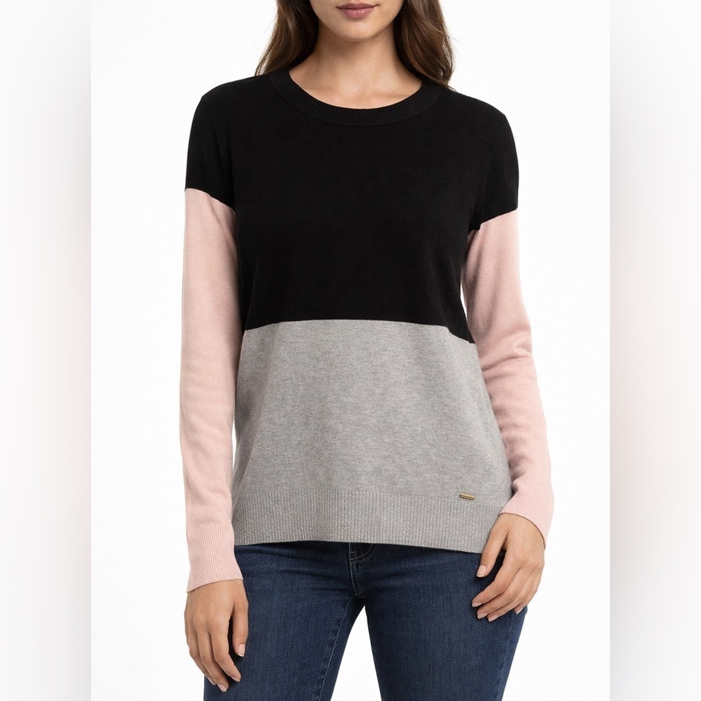 DKNY Colorblock Crewneck Sweater Black Gray Pink Size S